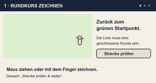 Animierte Kurzanleitung zum Zeichnen, Bestätigen und Fahren eines Rundkurses